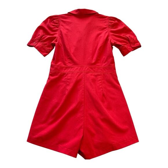 Y2K DAY + MOON Puff Sleeve Utility Romper | M | Red | Preppy Retro Tailored - Picture 11 of 16
